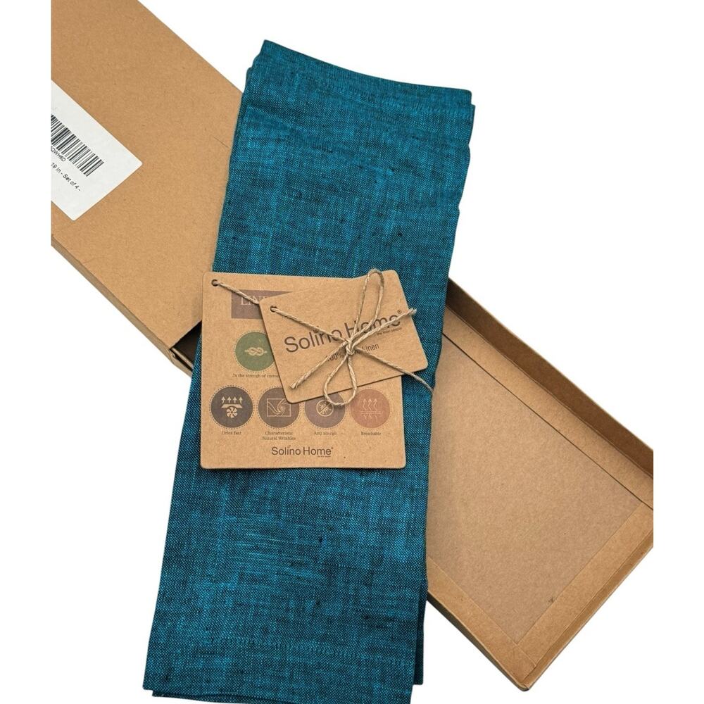 Solino Home Athena Linen Placemats Set of 4 Teal Blue 14"x 19" Handcrafted New